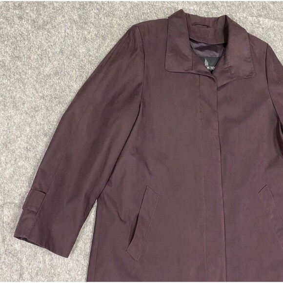 London Fog Size 14 Petite Burgundy Trench Rain Coat Long Zip Out Lining - Picture 2 of 16